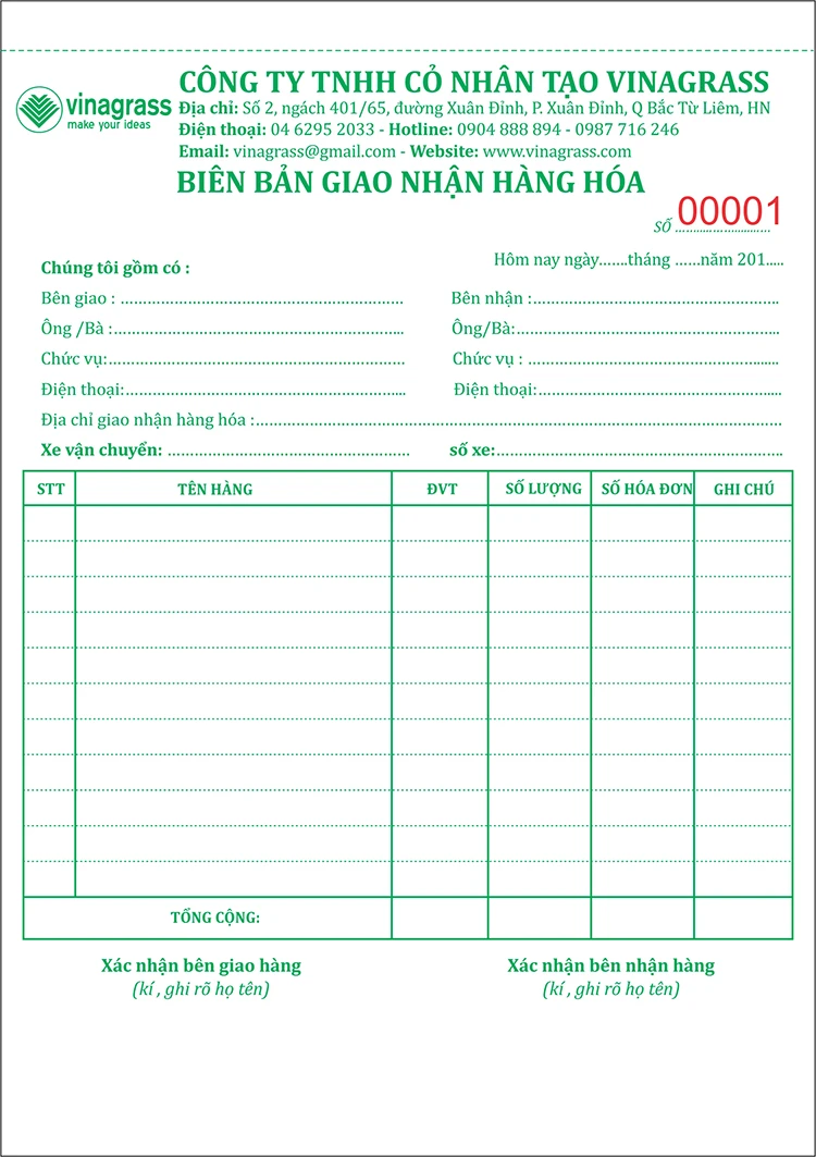 24 mẫu Giấy biên nhận Phiếu bàn giao hàng hóa thông dụng